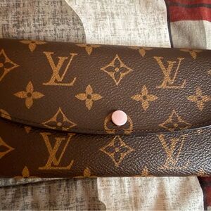 Louis Vuitton Brown Monogram Wallet with Pink Button